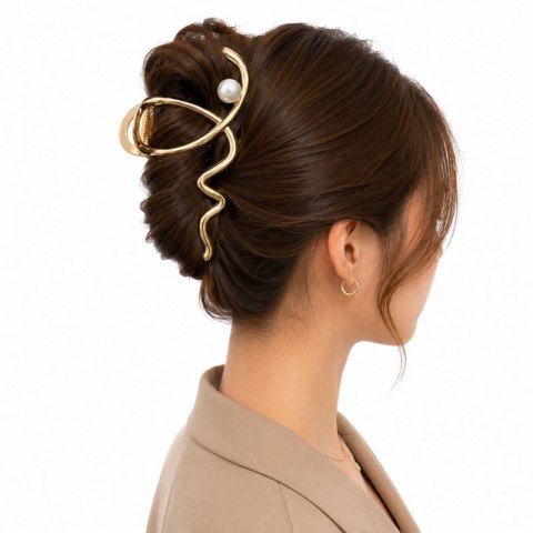 Spinka do włosów klamra ZŁOTA z PERŁĄ, metalowa mocna XL 12cm SP462