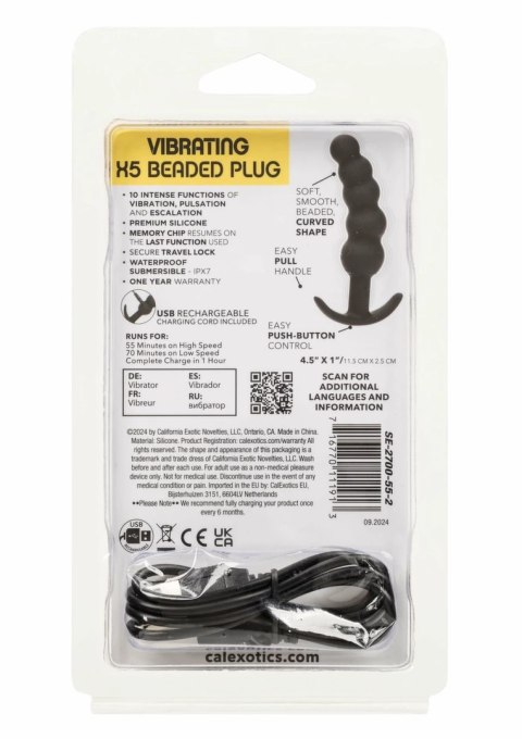 CalExotics Boundless Vibrating X5 Beaded Plug silikonowy, 10 trybow, wodoodporny