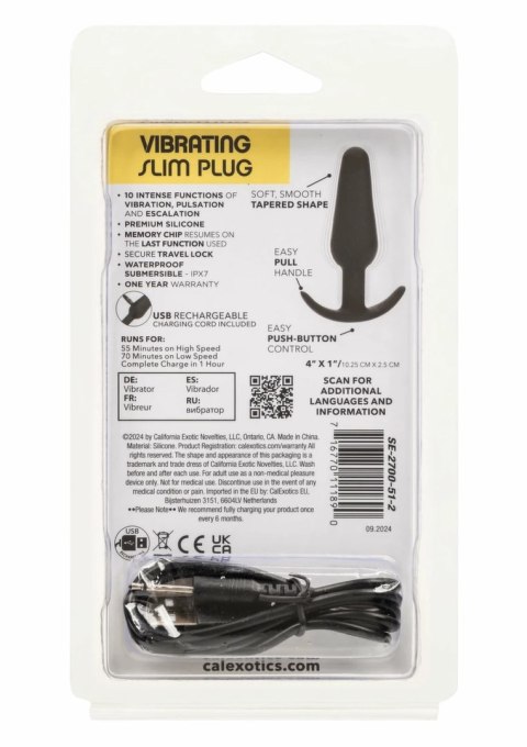 CalExotics Boundless Vibrating Slim Plug silikonowy, wibrujący, czarny