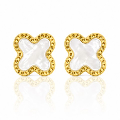 Kolczyki ze stali platerowane 14k, Koniczynka masa perłowa 13mm KST3609