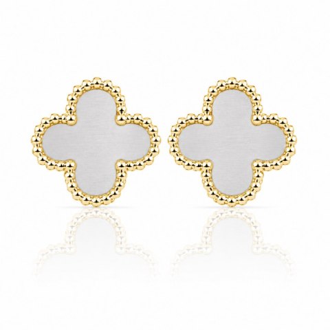 Kolczyki ze stali platerowane 14k złotem, Koniczynka mini biała 6mm KST3604