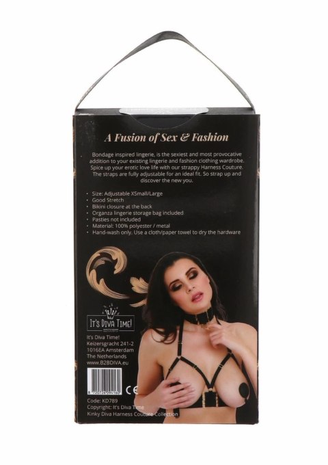 Open Cup Bra Plus O-Ring Collar satynowy pas z regulacją czarny