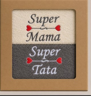 Ręcznik haftowany 50X100 2szt w pudełku Super Mama Super Tata