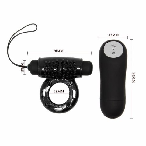 BAILE Pilot Ring Czarny 20V - pierścień intymny z pilotem, 20 trybow