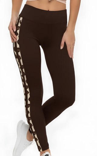LEGGINSY WZOROWANE LE007 2XL-3XL brązowy