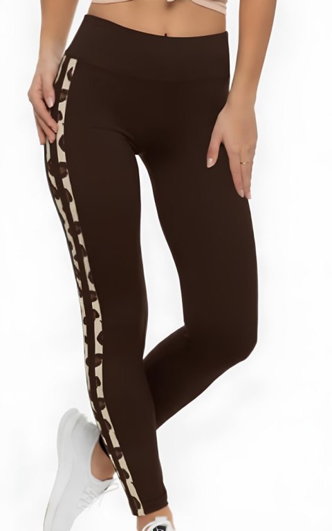 LEGGINSY WZOROWANE LE007 2XL-3XL brązowy