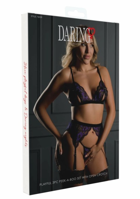 Daring Intimates 3PC Peek-a-Boo Bow Set fioletowy komplet z koronką