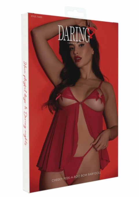 Daring Intimates Cheeky Peek-a-Boo Bow Babydoll komplet satynowy czarny