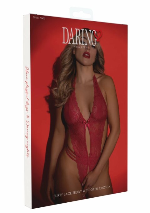 Daring Intimates Flirty Lace Teddy czerwony z otwartym krokiem S/M