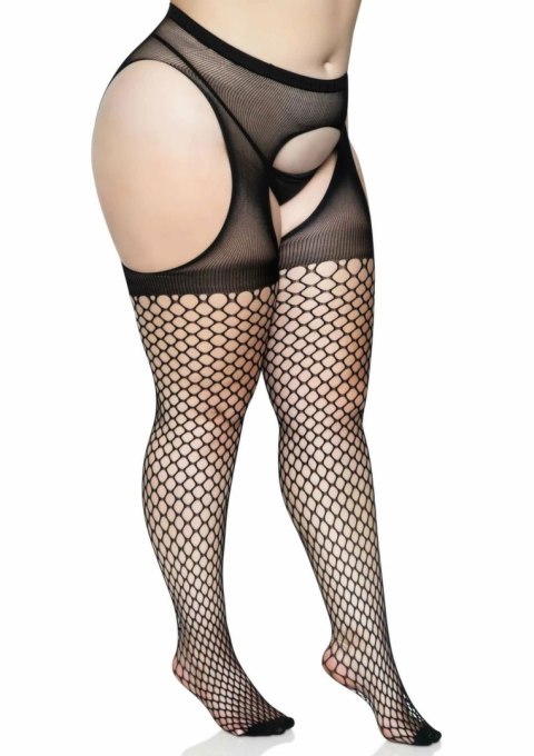 Leg Avenue Plus Oval Net rajstopy z efektem pończoch, czarne, plus XL/2XL
