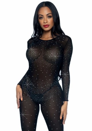 Sheer Rhinestone Catsuit - transparentny kombinezon z kryształkami, S
