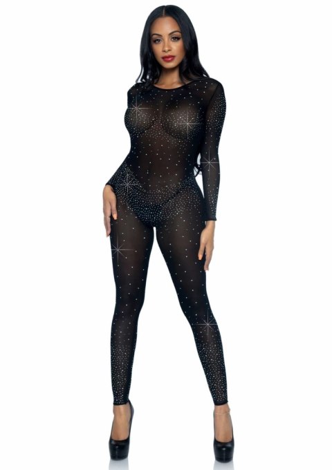 Sheer Rhinestone Catsuit - transparentny kombinezon z kryształkami, S