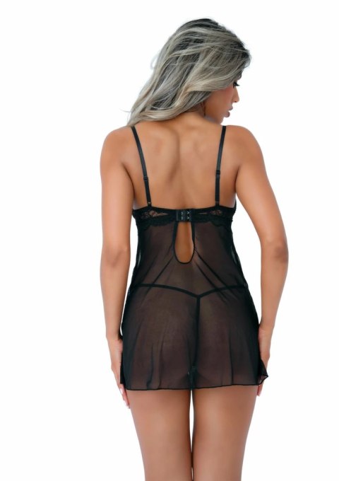 Lace Babydoll and String komplet koronkowy z serduszkami czarny M/L