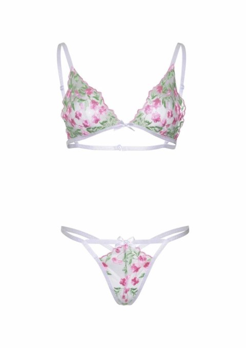 Leg Avenue Floral Sheer Bra & String - koronkowy komplet z haftem, czarny