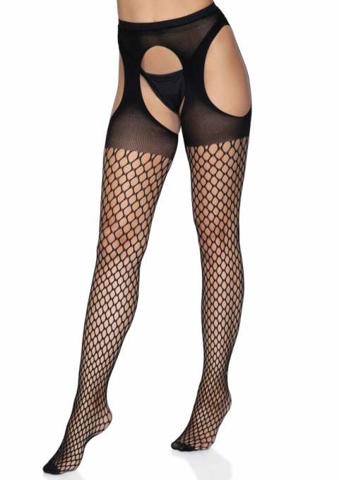 Leg Avenue Oval Net Suspender Hose z kryjącą gorą czarne