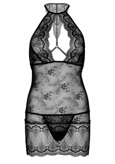 Obsessive 2PC Chemise and String komplet koronkowy z regulacją czarny
