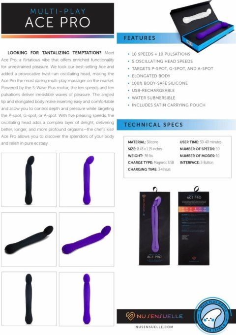 Ace Pro Prostate + G-Spot Vibrator z oscylującą głowicą, czarny