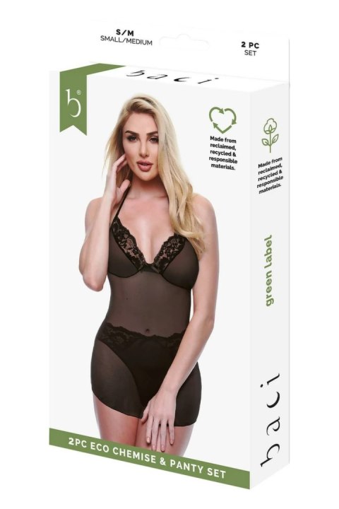 Baci 2 PCS. Eco Chemise and Panty Set Black M/L - ekologiczny komplet