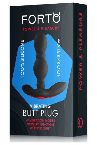 FORTO Vibrating Anal Plug Black - silikonowy, 20 trybow, kompaktowy