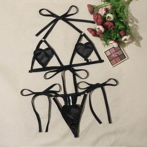 Heart Shaped Two Piece Harness Set L/XL Czarny - stylowy komplet z sercem