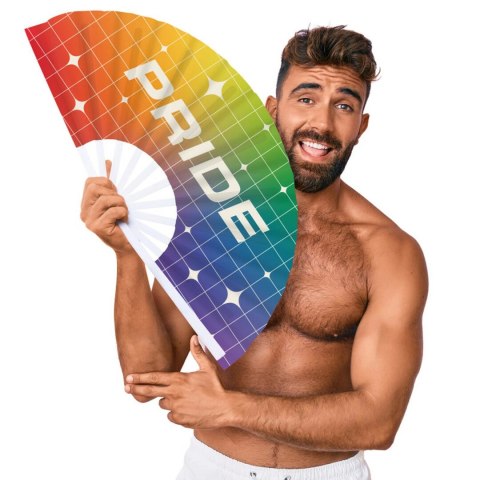Pride Fan 64 cm - wachlarz dekoracyjny z napisem PRIDE, lekki