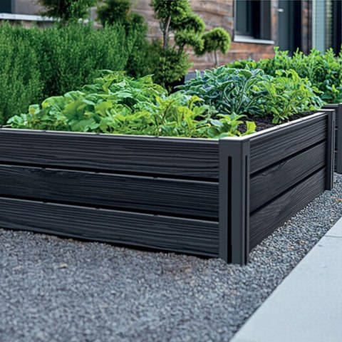 GRZĄDKA RABATKA OGRODOWA OBRZEŻE BASE 4 ELEMENTY WOOD ANTRACYT