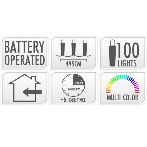 LAMPKI DRUCIKI NA BATERIE GIRLANDA 100 LED MULTIKOLOR TIMER