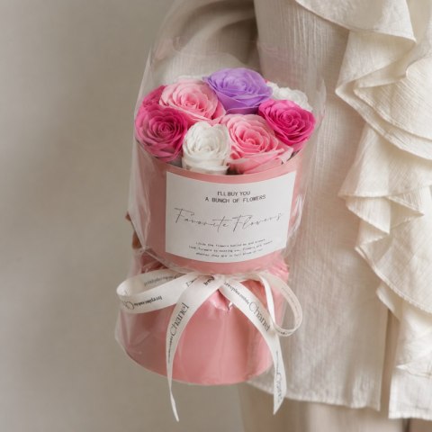 Flower box, bukiet kwiatów mydlanych w pudełku fiolet 10szt. BUK27F