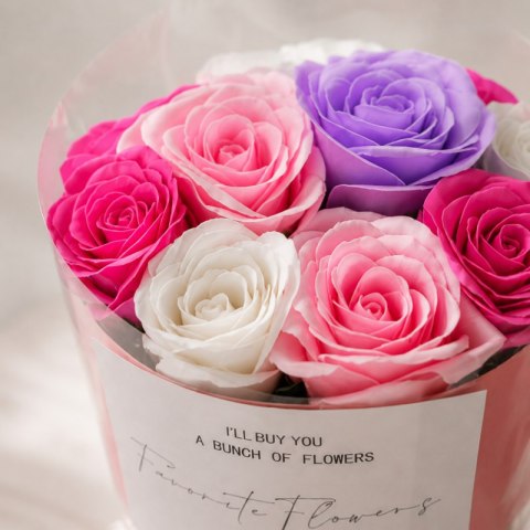 Flower box, bukiet kwiatów mydlanych w pudełku fiolet 10szt. BUK27F