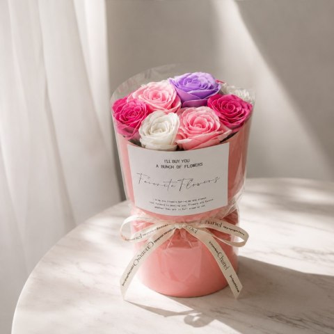 Flower box, bukiet kwiatów mydlanych w pudełku fiolet 10szt. BUK27F