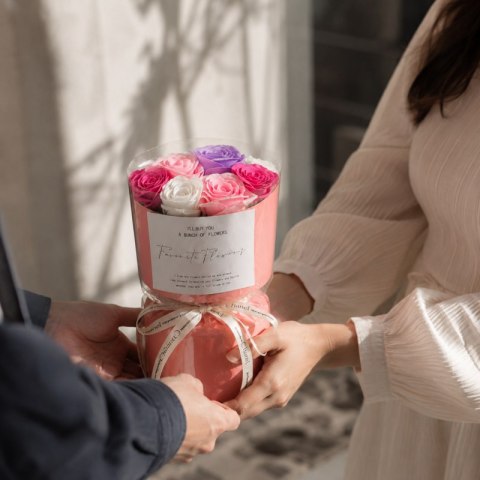 Flower box, bukiet kwiatów mydlanych w pudełku fiolet 10szt. BUK27F