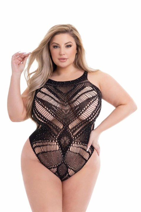 Baci Diamonte Bodysuit Black QS - połyskujący czarny body z wycięciami