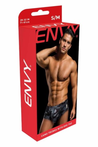ENVY Camo Trunks Black S/M - Bokserki męskie z dog tagiem, kamuflaż