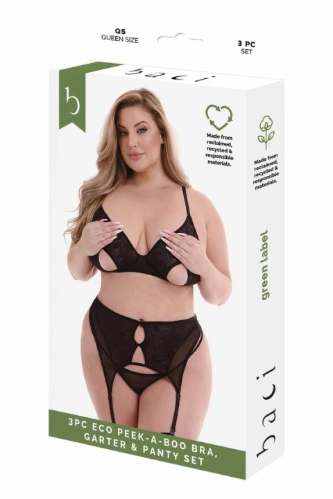 Baci 3 PCS Eco Peek-A-Boo komplet biustonosz, pas, figi czarny QS