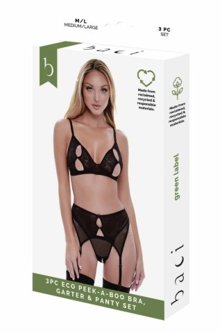 Baci 3 PCS Eco Peek-A-Boo komplet biustonosz, pas i figi czarny S/M