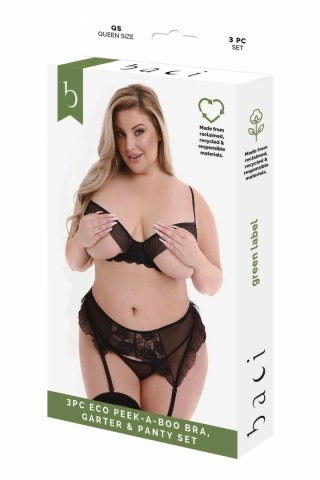 Baci 3 PCS Eco Peek-a-Boo komplet biustonosz, pas, figi czarny QS