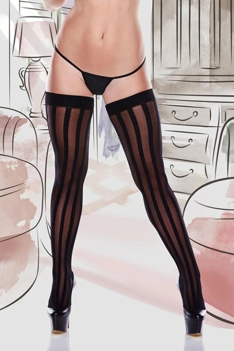 Baci STRIPE THIGH HI BOW pończochy w paski z kokardką czarne OS