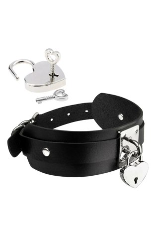 KINKY DIVA Heart Lock & Key Collar czarny/srebrny, regulowany