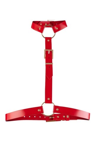 Kinky Diva Body Harness Red - Regulowany pas z eko-skory lakierowanej