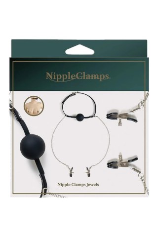 Virgite Nipple Clamps z regulowanym kneblem kulkowym, łańcuszek