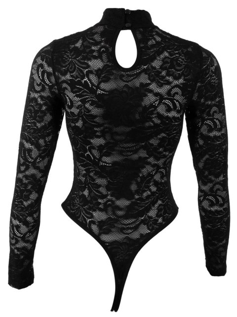 Cottelli LINGERIE Lace Body czarny 2XL z długim rękawem i koronką