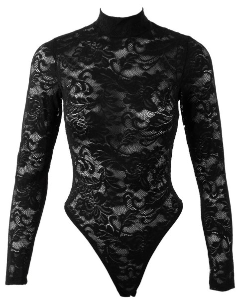 Cottelli LINGERIE Lace Body czarny S z długim rękawem i koronką