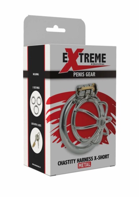 HIDDEN DESIRE Extreme Chastity Harness X-Short metalowy, 3 rozmiary pierścieni