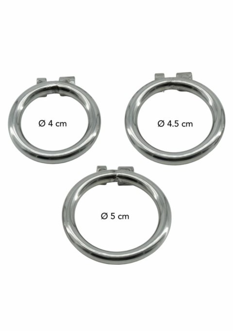 HIDDEN DESIRE Extreme Chastity Harness X-Short metalowy, 3 rozmiary pierścieni
