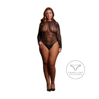 Le Desir Roxy Sexy Leopard Mesh Body z Długim Rękawem Queen Size Czarny