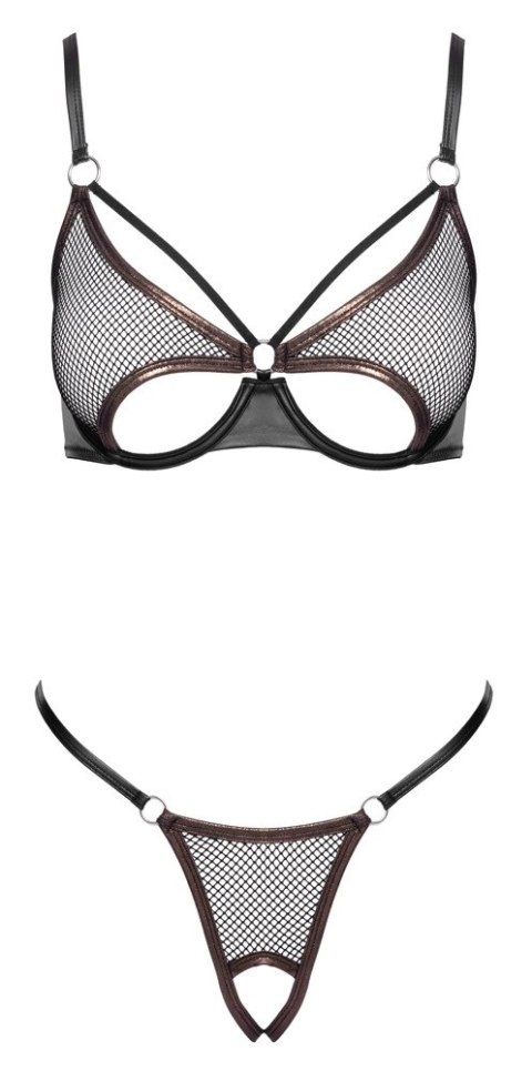 Cottelli LINGERIE Bra Set Net L czarny z miedzianymi detalami, rozmiar L