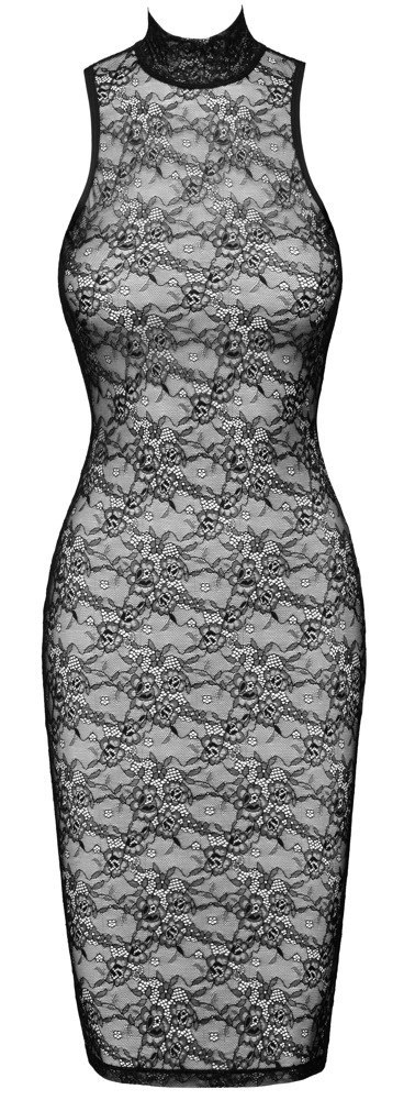 Cottelli LINGERIE Lace Dress S czarna koronkowa sukienka midi bez rękawow