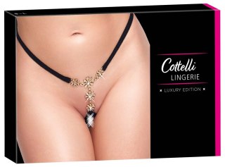 Cottelli LINGERIE String Flowers S-L czarny z kwiatami i cyrkoniami