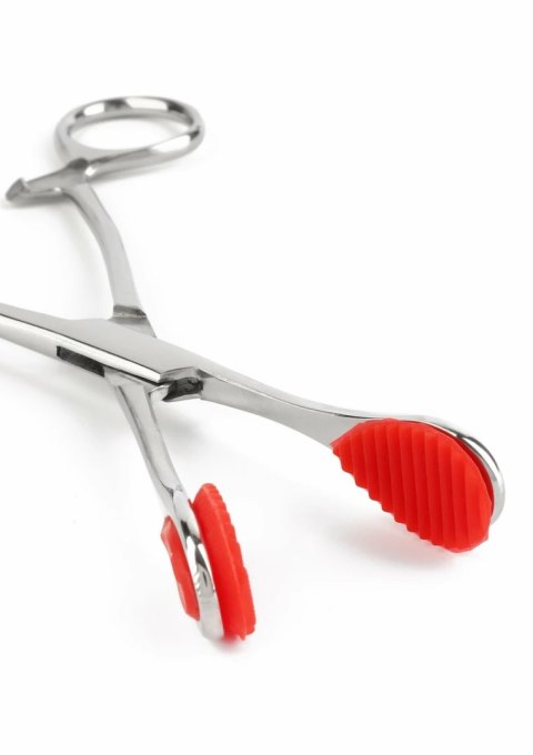 Mr. Steel Tongue Forceps Luxe stal nierdzewna z blokadą i gumowymi końcowkami