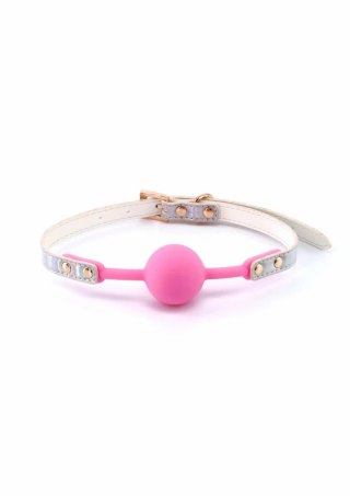 Cosmo Bondage Ball Gag holograficzny, regulowany, winylowy, Rose Gold